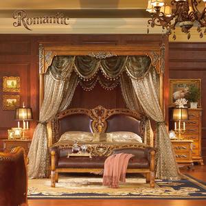 <span class=keywords><strong>Lit</strong></span> à baldaquin en bois massif <span class=keywords><strong>de</strong></span> <span class=keywords><strong>style</strong></span> royal européen avec détails artisanaux, rideaux en tissu <span class=keywords><strong>de</strong></span> luxe et tête <span class=keywords><strong>de</strong></span> <span class=keywords><strong>lit</strong></span> en cuir - Product Image 2