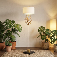 Lampadaire de Luxe Doré à Branches en Cristal avec Abat-jour en Tissu, Luminaire LED Moderne pour Hôtel, Villa, Salon, Chambre, Coin