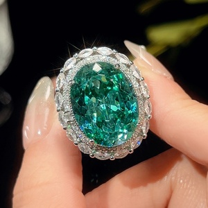 Fashion Jewelry Eco-friendly Copper Oval Cut 15*20/10*12mm Green Zircon Large <b>Statement</b> <b>Necklace</b> and Earrings Sets for Women - Product Image 5
