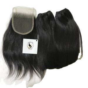 Barato virginal brasileño cutícula alineada 4x4 de cierre de encaje con 2 paquetes de Vietnam paquetes de pelo con cierre de cabello humano recto - Product Image 1