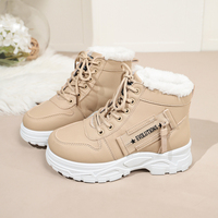 Bottes d'hiver pour femmes, doublées de polaire, avec col en fausse fourrure, lacets, plateforme épaisse, bout rond, en cuir PU, bottes de neige décontractées