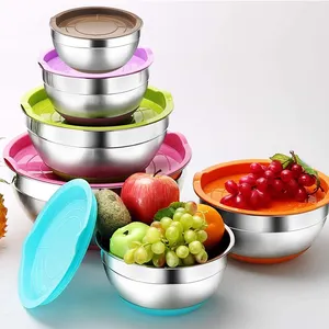 Wholesale 14-28cm Multifunctional Stackable Colour Baking Food Serving Stainless Steel Salad Mixing Bowl Set With Lid