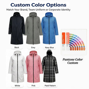 Custom Logo Unisex Polyester Raincoat <strong>Black</strong> Long <strong>Rain</strong> Jacket Hooded <strong>Rain</strong> <strong>Coat</strong> with Waterproof Zipper &amp; Adjustable Waist Band - Product Image 3