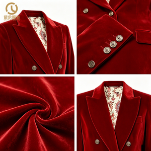 Blazer Elegante <span class=keywords><strong>de</strong></span> <span class=keywords><strong>Terciopelo</strong></span> Rojo para <span class=keywords><strong>Mujer</strong></span>, Cruzado, con Forro Floral y Decoración <span class=keywords><strong>de</strong></span> Botones, Método <span class=keywords><strong>de</strong></span> Tejido No Tejido, para Fiestas y Eventos Nocturnos - Product Image 4