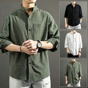 เสื้อเชิ้ตผู้ชายคอจีน แขนยาว ผ้าลินิน 100% ระบายอากาศได้ดี สไตล์ลำลอง ใส่ได้ทั้งชายหาดและฤดูร้อน รุ่น TKAN8102 - Product Image 1