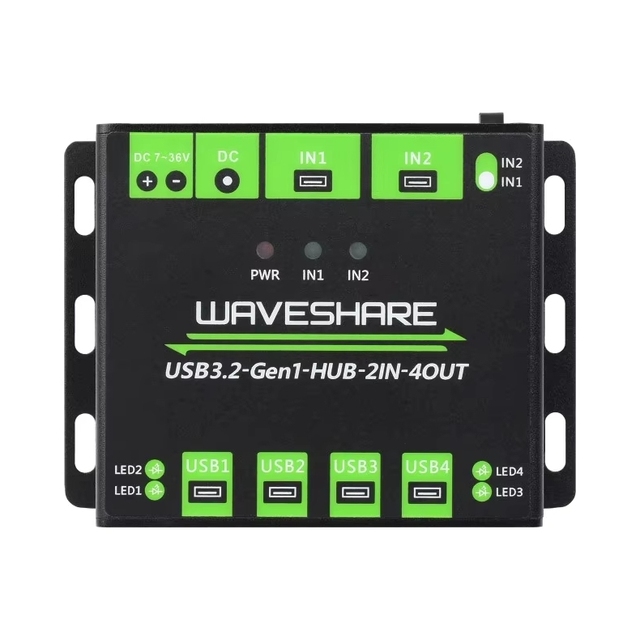 Waveshare Industrial Grade USB Hub Extending 4x USB 3.2 Ports Switchable Dual Hosts Multi Protections Industrial Automation