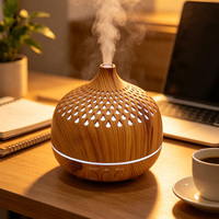 Diffuseur d'arômes en bois grainé de 250 ml, humidificateur USB 5V/1A avec 3 lumières LED pour la maison, le bureau, le SPA, certifié FCC CE ROHS