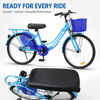 Vélo de ville pour femmes de 24 pouces, confortable pour les trajets quotidiens, avec panier, porte-bagages arrière et siège arrière, vélo de route léger pour femmes