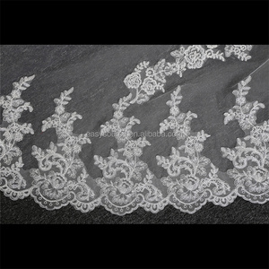 M81 2 टी बीड एज फीता शादी का घूंघट कैथेड्रल चर्च सिल्वर कंघी 3.5 मीटर 2-परत पॉलिएस्टर शादी के सामान - Product Image 5