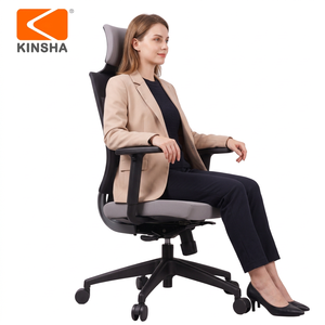 Chaise de bureau ergonomique moderne KINSHA, réglable en hauteur, dossier en maille, accoudoirs réglables, appui-tête intégré, base en plastique, synchronisation - Product Image 1