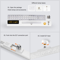 Plafonnier LED moderne à bande de cristaux longue, douille E27, ampoule à trois couleurs dimmable, lampe linéaire pour chambre à coucher
