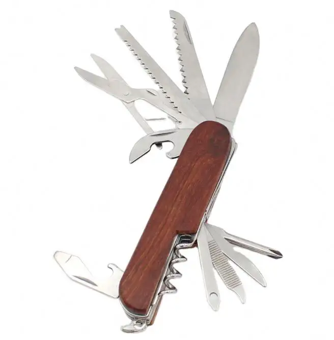 Швейцарский складной многофункциональный инструмент, брелок для ключей, нож с деревянной ручкой, карманный нож 11 в 1, Открытый лагерь, индивидуальный логотип, EDC Выживание