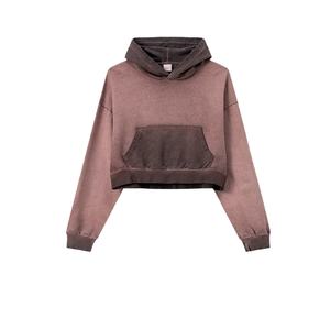 TKAN531D Sweat à capuche ample personnalisé pour femme en molleton 100% coton, style vintage, délavé à l'acide, effet vieilli, couleur contrastante, avec poches - Product Image 2