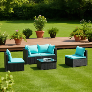 Set Lounge da Giardino Modulare in Rattan PE Nero, Arredamento da Esterno a 4 Posti in Stile Contemporaneo - Product Image 2
