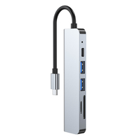 USB C Por 6 In 1 Adaptor Multiport USB Ganda, Port USB A dengan HDTV 4K Video SD/TF Tipe C Port Pengisian Daya Cepat