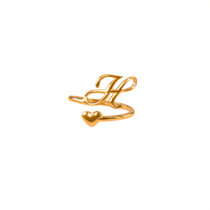 Fashion <b>Rings</b> 316L Stainless Steel PVD Gold Plating Heart <b>Initial</b> H Design Adjustable Size For Women Men Jewelry - Product Image 2