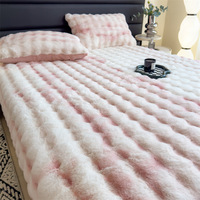 Parure de lit trois pièces en fourrure de lapin épaissie, doublée polaire, anti-acariens, luxe léger, chaude pour l'hiver, couvre-matelas intégral