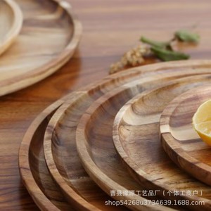 Wooden <b>Dinner</b> Plates Acacia Wood Round Serving <b>Trays</b> For Home Kitchen Fruit Snack Platters Hotel Coffee Tea Use - Product Image 1