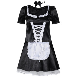 Costume de femme de chambre noir et blanc grande taille, sexy, cosplay, Halloween, lingerie féminine, uniforme, vêtements en polyester, tenue de femme de chambre - Product Image 6