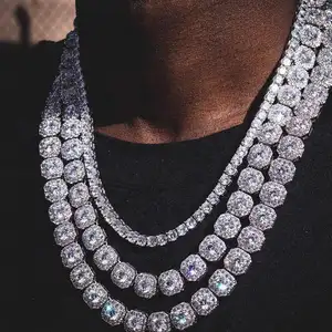 Hip Hop Jewelry Set 11MM Gold Plated Tennis Link Bracelet Chain Men's Diamond Choker Iced Out CZ Clustered Tennis Necklace