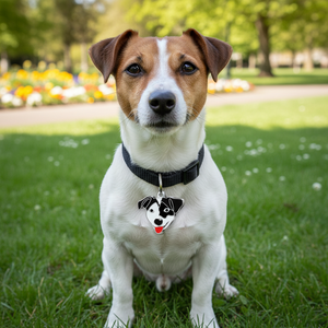 Medaglietta identificativa per cani Jack Russell, smaltata bianca e nera - Product Image 3