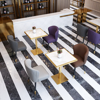 Muebles comerciales modernos de lujo, sillas de mesa de restaurante de café de Metal dorado, sofá de asiento de cabina de cuero superior de mármol para hoteles