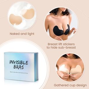 2 paires de soutiens-gorge adhésifs sans bretelles pour femmes, couvre-tétons en silicone réutilisables invisibles pour robes - Product Image 2