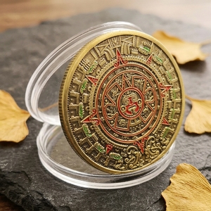 Monedas Conmemorativas Personalizadas de Aleación de Zinc, Moneda Conmemorativa <span class=keywords><strong>Maya</strong></span> Mexicana, Monedas y Medallas Conmemorativas de Dragón Azteca Lacado - Product Image 1