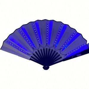 33Cm LED Large Rave Folding <b>Hand</b> <b>Fans</b> With Bamboo Ribs and White or Black Fabric Battery Included - Product Image 5