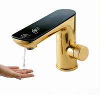 Distributeur de savon intelligent 2-en-1 avec capteur, finition dorée de couleur personnalisée, affichage numérique LED |   Mitigeur de lavabo monotrou sans contact