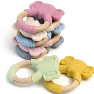 2022 नई आगमन उपहार बच्चे संवेदी खिलौने गैर विषैले बच्चे Molars 100% खाद्य ग्रेड सिलिकॉन बच्चे सिलिकॉन हाथी लकड़ी teether