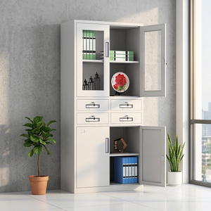 Steel Storage Cupboard Metal Office Organization Glass Door <b>Filing</b> Cabinet with <b>Drawer</b> and Display Windows - Product Image 4
