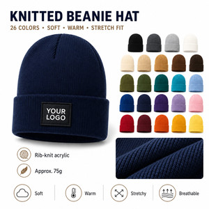 Custom Logo Knitted <b>Beanie</b> <b>Hat</b> 26 Colors Soft Acrylic Winter Warm Skull Cap Wholesale Promotional Blank Cuffed <b>Beanie</b> Navy - Product Image 1