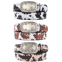 Ceinture à clous JULUN pour femme, ceinture western, imprimé vache, fausse fourrure, boucle métallique gravée, décor rivets, accessoire de taille cowgirl pour jeans