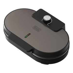 เครื่องทำวาฟเฟิล Black+Decker 1400W แผ่นเคลือบอินอกซ์และสีดำแบบไม่ติดกระทะ สำหรับใช้ในบ้าน - Product Image 1