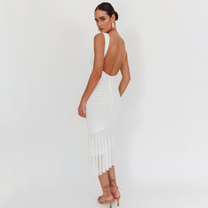 Vestido midi fruncido de un solo hombro con capa transparente para la noche - Product Image 4