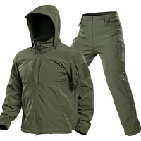 Ensemble de veste tactique softshell pour homme, camouflage, polaire respirant, imperméable, randonnée, capuche amovible, uniforme, pantalon long