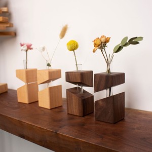 Vase hydroponique en bois massif, pot à tubes à essai, décoration de bureau minimaliste, récipient à fleurs en matériau naturel - Product Image 3