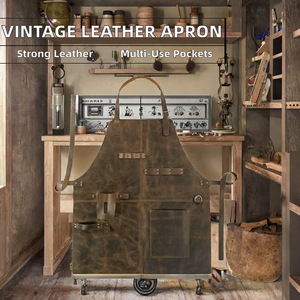 Delantal de cuero sintético estilo euroamericano vintage con cinta ajustable, bolsillo multifuncional, duradero y a la moda para reparaciones y carpintería. - Product Image 2