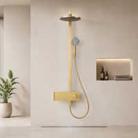 Ensemble de douche mural multifonctionnel en acier inoxydable brossé doré avec douchette à main certifié Watermark