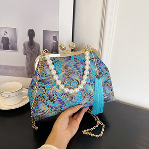 Chinese Style <b>Shell</b> Bag Red Pearl Handle Chain Shoulder Bag Fashionable Evening Bag - Product Image 3