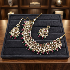 Indian Traditional Antique Gold Plated Kundan Choker Necklace <b>Set</b> Pastel MIX Gemstone Bead Bridal Jewelry <b>Set</b> with Earring - Product Image 2