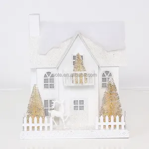 SOTE New Design Handmade LED White Christmas Village 100% Paper House Gold Tree Indoor Decor Perfect Gifts Xmas Decorations