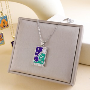 Venta al por mayor personalizado doce Zodiaco gota aceite relieve cuadrado marca collar de moda collar de acero inoxidable - Product Image 5