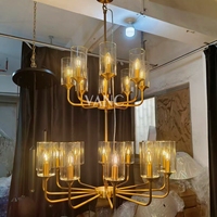 Lustre moderne à deux niveaux en laiton et verre transparent pour villa, salon, grande suspension rétro américaine style bougie pour escalier haut