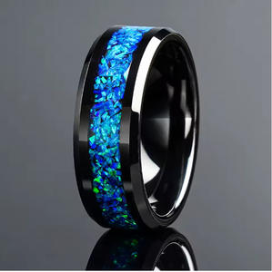 Кольцо из карбида вольфрама с инкрустацией сине-зеленым опалом 8 мм и 6 мм, оптовая продажа, для мужчин и женщин, модное обручальное/свадебное кольцо, комфортная посадка - Product Image 5