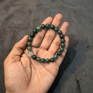 Pulsera de Ágata Musgosa Natural de 8mm con Abalorio de Buda, Pulsera Elástica de Piedras Preciosas y Cristales, Regalo Espiritual, Venta al por Mayor - Product Image 1