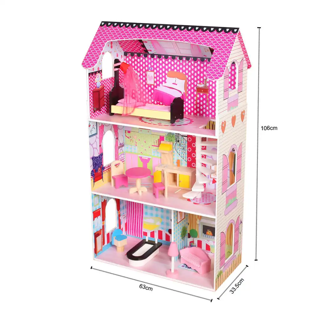 2021 new design role play interactive wooden mini doll house educational baby toys wooden houses with 10 pieces mini furniture