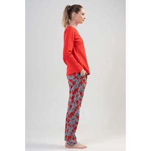 Ensemble de pyjama en tricot à manches longues pour femmes Coldy, gris mélangé, vêtements de nuit décontractés doux, 2 pièces - Product Image 3