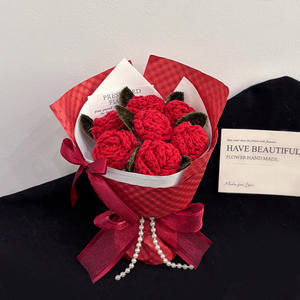 <span class=keywords><strong>Bouquet</strong></span> de fleurs en crochet tissé à la main de haute qualité avec des roses, adapté aux amis, à la famille, aux anniversaires, aux cadeaux de la Saint-Valentin - Product Image 1